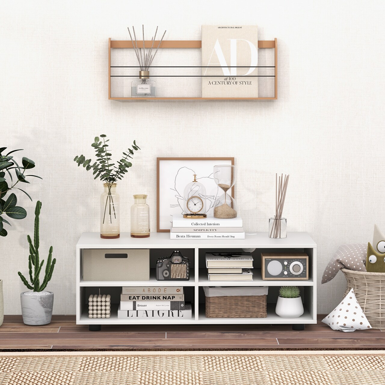 TV Console Table with Adjustable Shelves and Cable Management Hole for TV Up to 40"